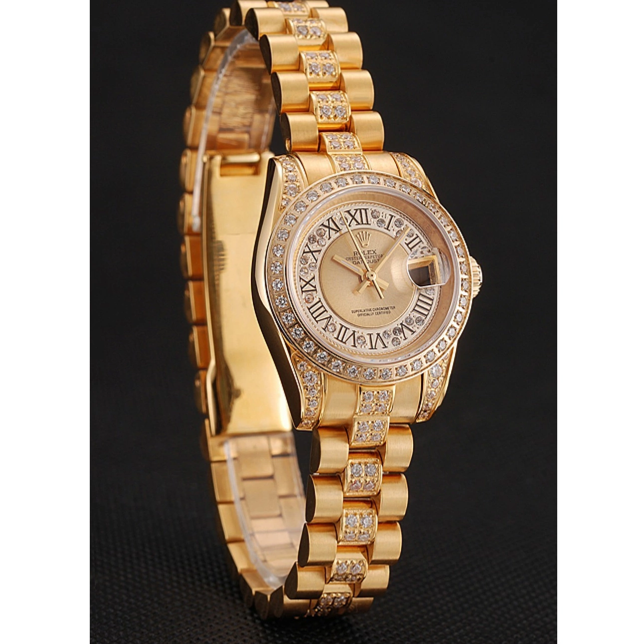 Best AAA Replica Sites 1453953 Gold Rolex Dial DayJust Swiss Bracelet Pave Gold Diamond Diamond 0623